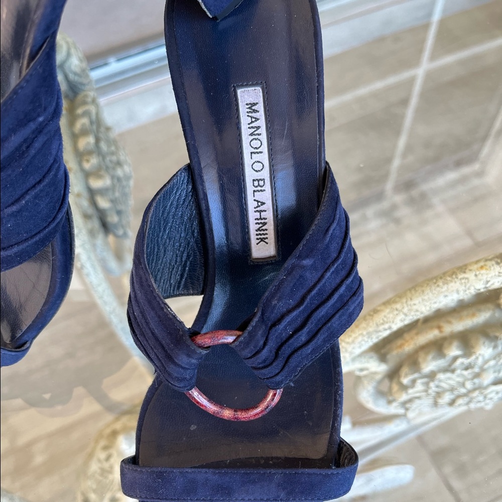 MANOLO BLAHNIK navy BLUE SUEDE SHOES heels size 10 - Picture 4 of 7
